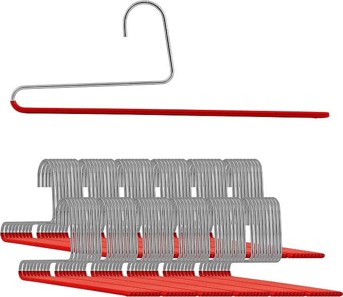 Mawa by Reston Lloyd Non-Slip Space Saving Clothes Hanger with Single Rod for Pants, Style KH35U, Red, Set of 160 by Mawa