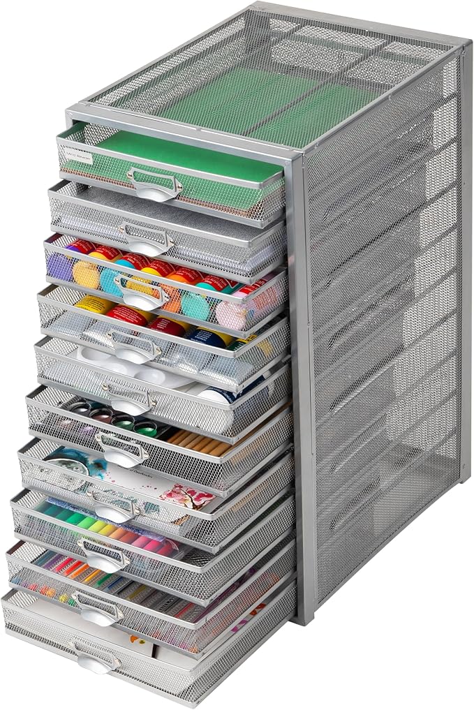 Mind Reader 10-Drawer Desk Organizer for Office Supplies, Crafts, Mail Sorting & More, Metal Mesh, Silver - Image 3