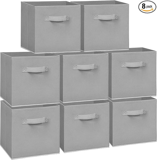 11x11 Storage Bins, Set of 8 Storage Cubes, Collapsible Cube Storage Box, Fabric Closet Organizers with Handles for Home, Office, Closet Shelf Cabinet, Bookcase, Grey by Unknown