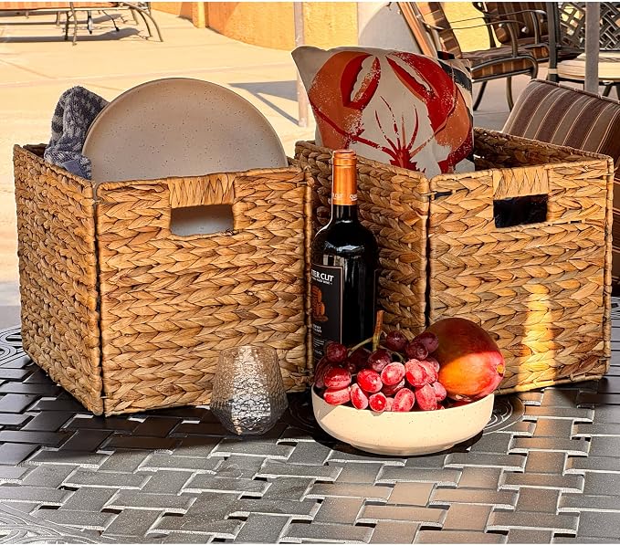 6 Hand-Woven Wicker Storage Baskets 13x11x11in, Water Hyacinth Shelf Bins | ECO-FRIENDLY & SUSTAINABLE - Image 7