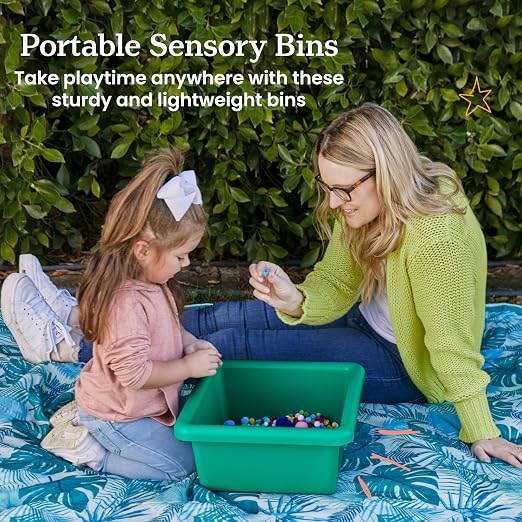 ECR4Kids Stackable Square Bins with Non-Snap Lids, Multipurpose Organization, Emerald, 2-Pack - Image 3