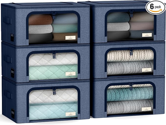 Sorbus Storage Bins with Metal Frame - Stackable & Foldable Clothes Organizer Bags - Oxford Fabric Storage Containers with Large Clear Window & Carry Handles, Bedroom Organization for Bedding & Linen by Sorbus