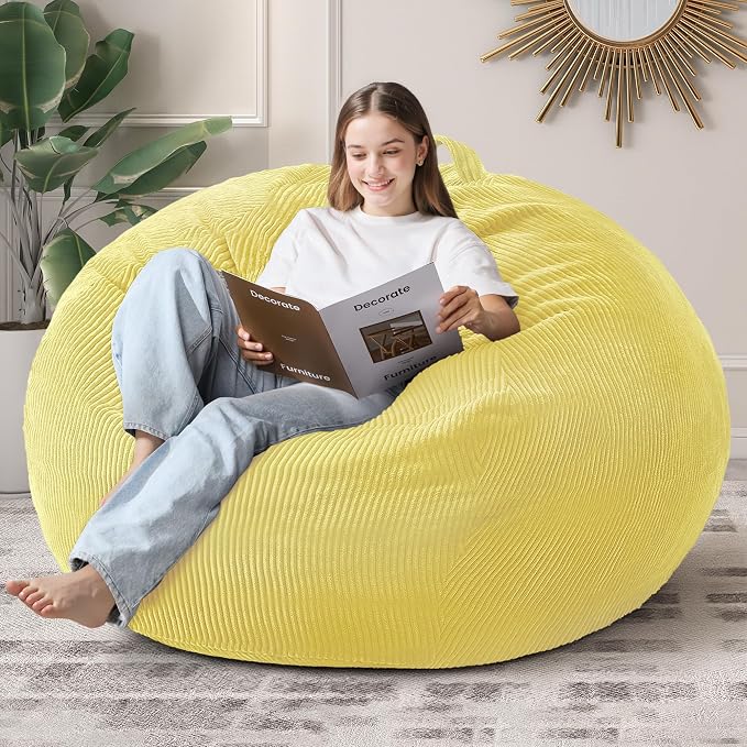 5FT Bean Bag Chair for Adults,Gaint Teardrop Beanbag with Filler | Beanbag Chair with Memory Foam Filled,Bean Bags with Handy Handle&Machine Washable Cover for Living Room,Bedroom-Yellow by Cansunna