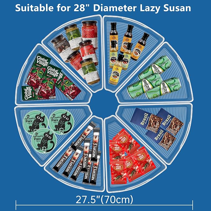 Lazy Susan Organizer Bins for 28"-29" Diameter Corner Cabinet Lazy Susan, 8 Pack, Clear Plastic Cabinet and Pantry Storage Bin, 1/8 Wedge-Food Safe, BPA Free - Image 3