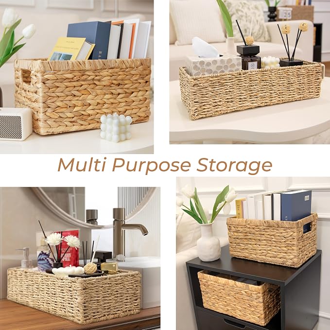 HOMESTEAD 2-Pack Rectangular Seagrass Storage Baskets with Built-In Handles, Handwoven Wicker Baskets for Pantry, Shelf, Closet & Bathroom Organization, 16 × 6.75 × 4.25 in - Image 3