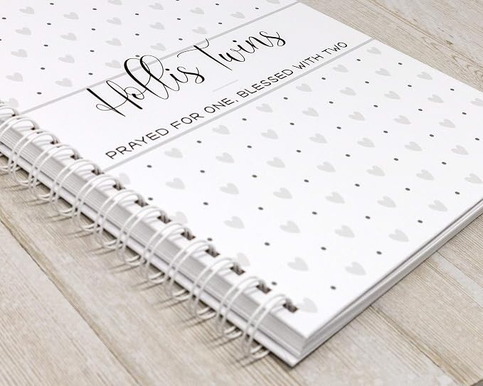 Personalized Twin Pregnancy Journal - Hardcover Pregnancy Memory Book Customized with Babies’ Names, Nicknames or Phrase - Prompted Journal for New Moms (Gray Hearts) - Image 2