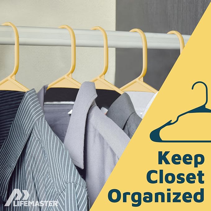 Lifemaster Plastic Clothes Hangers – Heavy Duty Hanger Set, for Organizing Clothes, Dresses, and Coat, Holds Up to 5 lbs, Space-Saving Hangers with Non-Slip Shoulder Grooves, Pack of 120, Yellow - Image 5