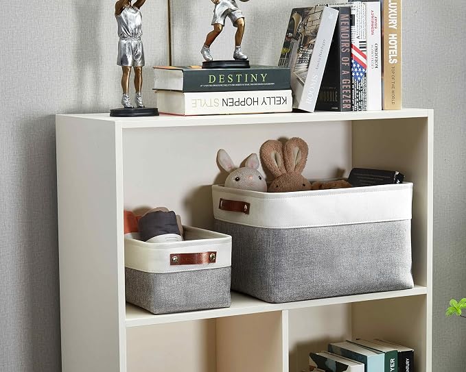 DECOMOMO Storage Bins, Large Fabric Storage Baskets for Shelves 1 Pack | 15 x 11 x 9.5 inches Decorative Linen Closet Organizers (Grey & White) - Image 9