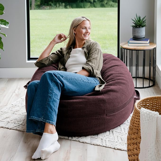 Big Joe Fuf 4Ft Foam Bean Bag Chair with Removable Cover for Kids, Teens, Merlot Cloudweave, 4 Foot Large Reading and Gaming Seat | Premium Shredded Foam Filled, Cloudweave, Adult-Sized Comfortable Seating, Supports Up to 300 lbs - Image 2