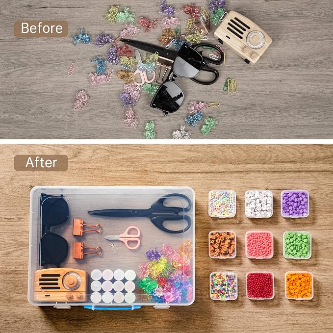 Bead Organizer Box with Handle, 61Pcs Small Bead Storage Boxes with Hinged Lid and Portable Craft Case, Mini Clear Plastic Container for Jewelry Making Supplies Bracelet Screws Seeds Nails Small Parts - Image 6