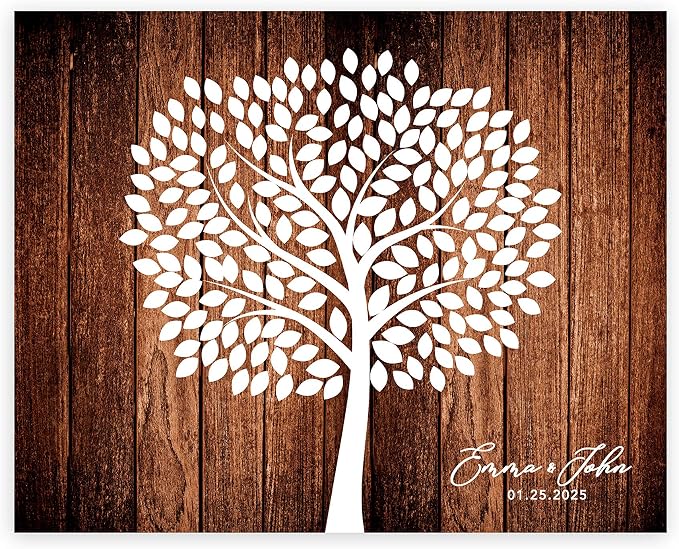 Andaz Press Custom Large Canvas Wedding Guest Book Alternative, 16 x 20 Inches, Rustic Wood Tree Signature Horizontal Personalized Sign Our Canvas Guest Book Signs For Wedding Rustic Woodland Theme by AndazPress