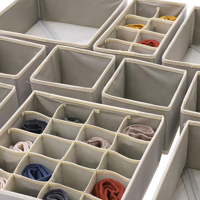 DIOMMELL Set of 21 Foldable Cloth Storage Box Closet Dresser Drawer Organizer Fabric Baskets Bins Containers Divider for Baby Clothes Underwear Bras Socks Lingerie Clothing,Grey 11-4249 - Image 5