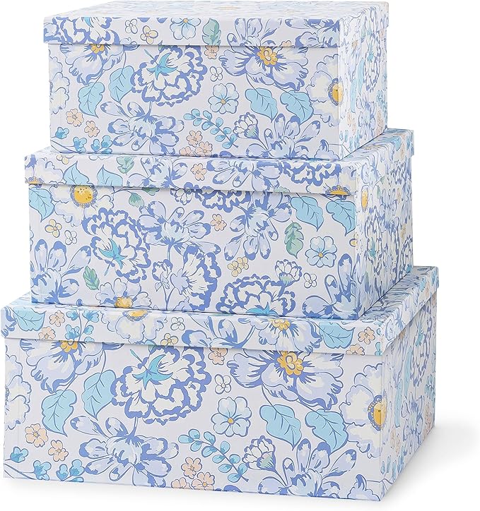 Soul & Lane - Sky Meadow Decorative Storage Boxes with Lids, Set of 3 | Floral Paperboard Nesting Containers for Keepsakes, Memories and Photos, Large Gift Set Boxes for Presents and Decor by SoulLane