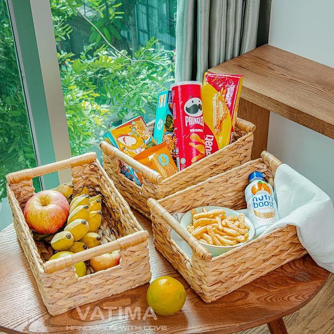 VATIMA Hyacinth Small Wicker Basket 11.6x8.1x4.9" - Bathroom Organizer, Wooden Handle, Decorative Storage - Image 9