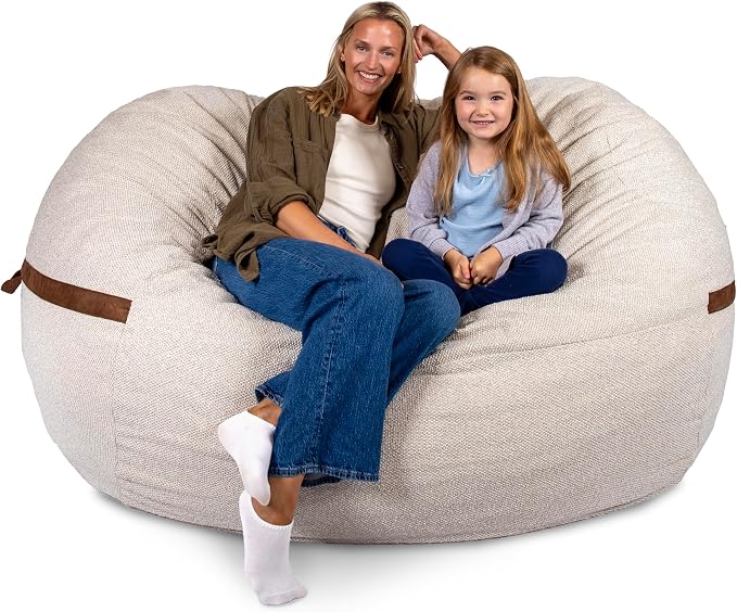 Big Joe Fuf 8Ft Giant Foam Bean Bag Chair, Oversized Couch with Removable Cover for Kids, Teens, Adults, Sandstone Textured Boucle, 8 Foot | Premium Shredded Foam Filled, Textured Boucle, Adult-Sized Comfortable Seating, Supports Up to 300 lbs by BigJoe