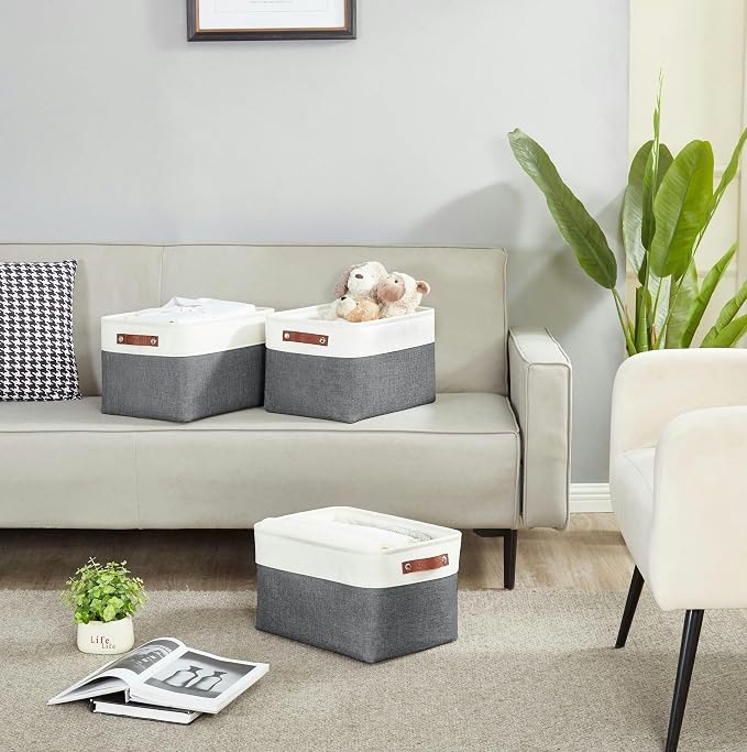DECOMOMO Storage Bins, Large Fabric Storage Baskets for Shelves 4 Pack | 15 x 11 x 9.5 inches Decorative Linen Closet Organizers (Slate Grey & White) - Image 8