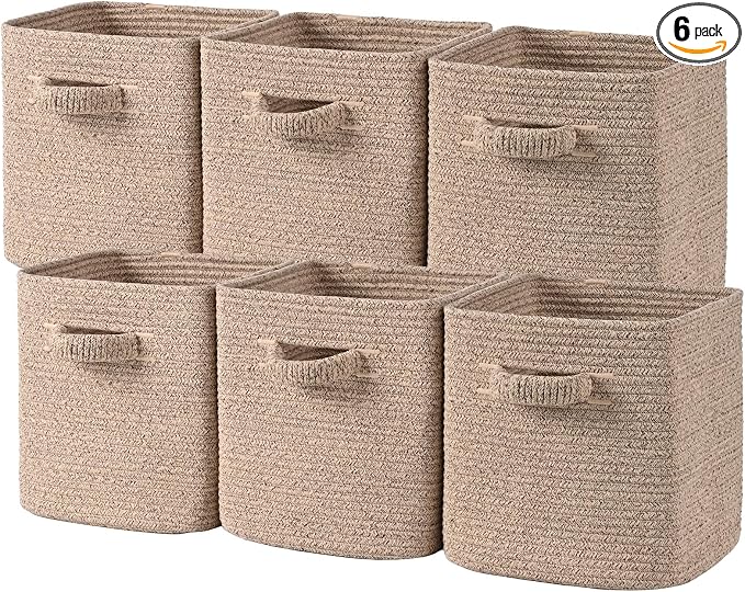 11 Inch Storage Cubes, 6 Pack Cube Storage Bins for Organizing, Cotton Rope Woven Baskets for Shelves, Bathroom, Kids Room, Closets, Baby Nursery by Degeyoyo