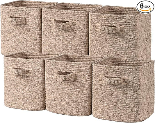 11 Inch Storage Cubes, 6 Pack Cube Storage Bins for Organizing, Cotton Rope Woven Baskets for Shelves, Bathroom, Kids Room, Closets, Baby Nursery by Degeyoyo