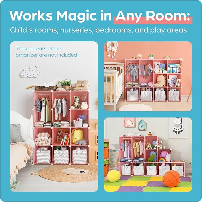 Baby Closet Organizer for Nursery - Durable Baby Wardrobe Armoire for Closet - Customizable Dresser Shelves - Waterproof Shelf Clothes Organizer w/Wall Fixation (Pink) - Image 7