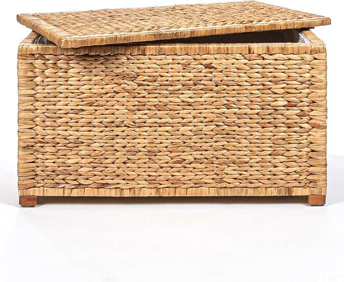 happimess HPM9005A Anada Wicker Weave 30" Storage Trunk, Wooden Frame/Water Hyacinth, Farmhouse, Transitional, Coastal, Rustic for Office, Dorm Room, Living-Room, Bedroom, Dining-Room, Natural | Solid Mahogany Construction, Collapsible Folds Flat, Remo... - Image 11