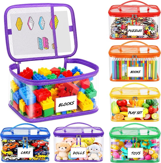 6-Pack Extra Large Clear Toy Storage Bags Transparent Waterproof With Zippers & Labels Durable Reusable Organizer for Blocks,Puzzles & Games - Image 8