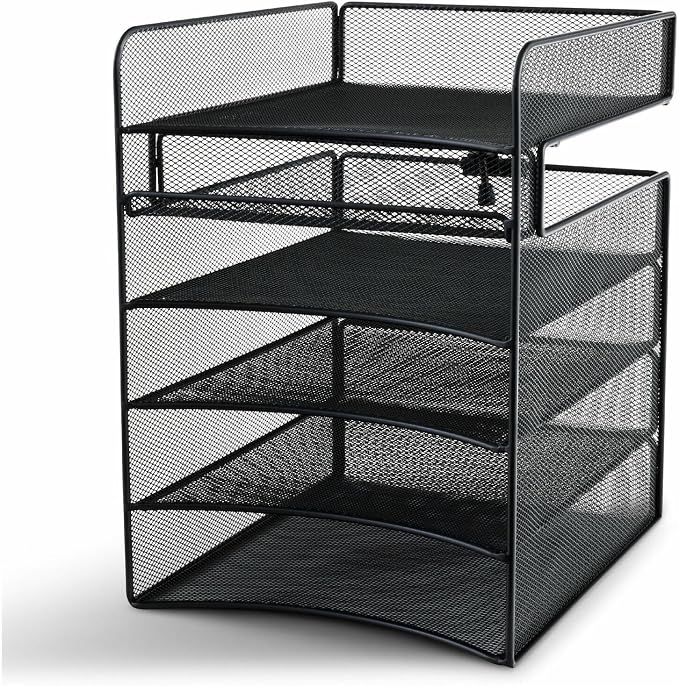 Safco Onyx Hanging Under Desk Organizer, 5 Trays, Office and Classroom Mailbox , Paper and Mail Sorter, Steel Mesh, Black by SafcoProducts