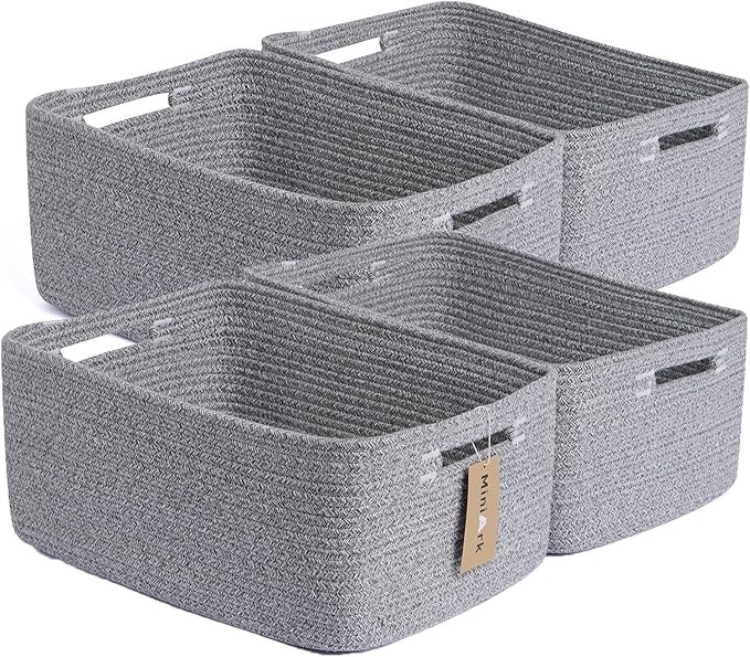 MiniArk Large Storage Baskets for Organizing, 17 x 13 x 7.5” Closet Shelf Baskets for Clothes Blanket Towels, Baby Nursery, Toy Bins Box, Woven Rope Baskets, 4 Packs Mixed Grey by MiniArkStorageBasketsHome