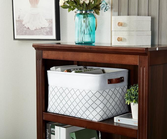 DECOMOMO Storage Bins, Large Fabric Storage Baskets for Shelves 3 Pack | 15 x 11 x 9.5 inches Decorative Linen Closet Organizers with Handles (Checkered White) - Image 8