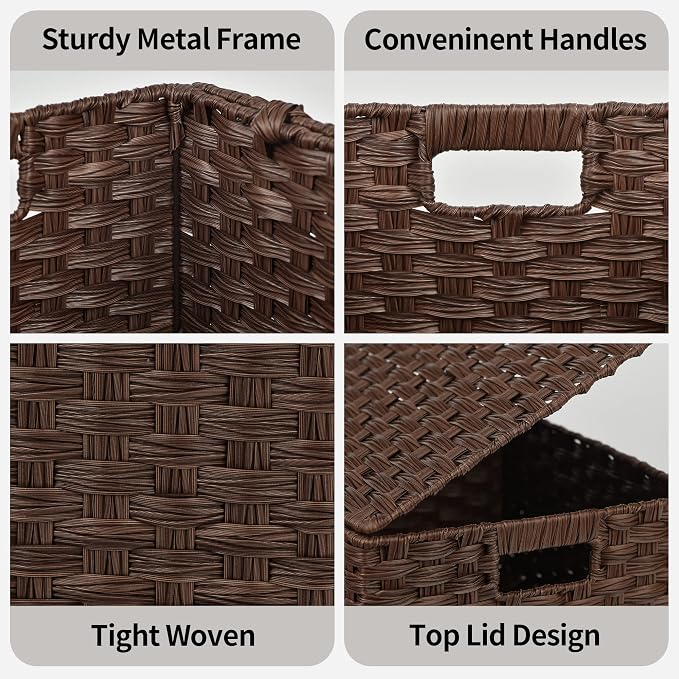 GRANNY SAYS Wicker Baskets with Lids, Decorative Storage Boxes with Lids | Woven Baskets with Lids, Wicker Baskets for Storage, Decorative Storage Boxes, Woven Stackable Basket with Lid, 3 Pack - Image 5