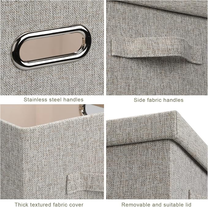 Graciadeco Large 17 36 Quart Collapsible Stackable Storage Bins with Lids, 1 Pack Beige Foldable Fabric Closet Storage Boxes with Lids, 4 Handles Toy Heavyduty Dark Gray Linen Storage Cube Box | 36 Quart 1 Pack Beige Collapsible Stackable Linen Fabric ... - Image 5