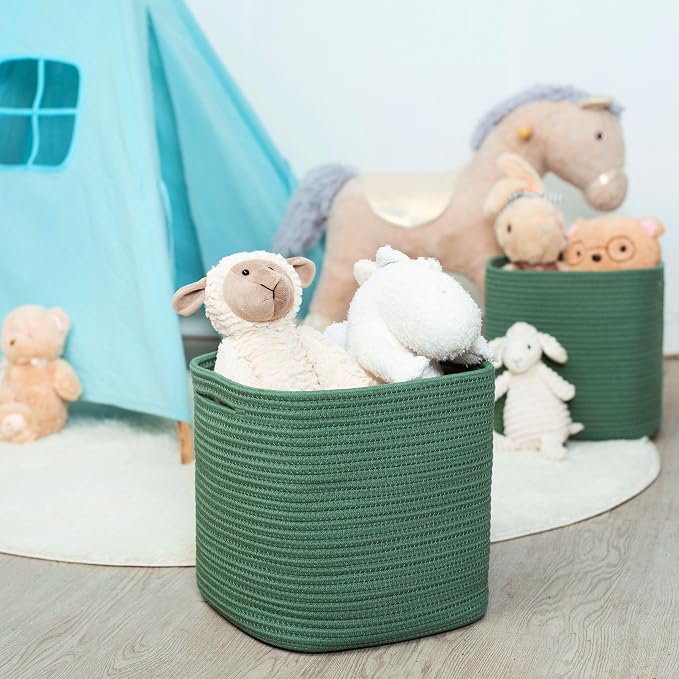 3-Pack 11x11 Inch Cube Storage Bin, Woven Storage Cube Organizer, Closet Organizer, Cute Square Storage Bins, Decorative Classroom Bathroom Pantry and Shelf Baskets, Green - Image 3