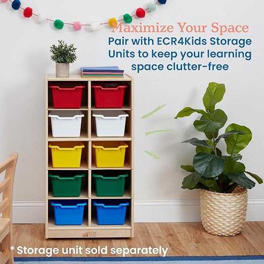ECR4Kids Scoop Front Storage Bins, Multipurpose Organization, Assorted, 10-Piece | Durable plastic, GREENGUARD Gold Certified, 1.2 gallon capacity, lightweight & nestable, built-in handle, classroom/home use - Image 5