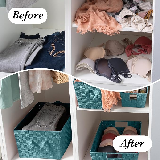 Simplify Large Shelf Woven Strap Tote | Decorative Storage Basket | Built in Handles | Organization | Closet | Bedroom | Bathroom | Nursery | Accessories | Toys | Gifts | 1 Pack | Sapphire - Image 5