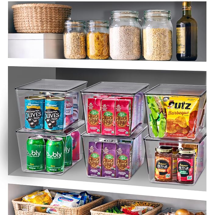 Clear Storage Bins with Lids, 10 Pack Large Stackable Clear Bins, Clear Storage Containers with Lids, Plastic Organizer Boxes for Pantry Storage, Kitchen Cabinets, Closet Organization, Bathroom - Image 2