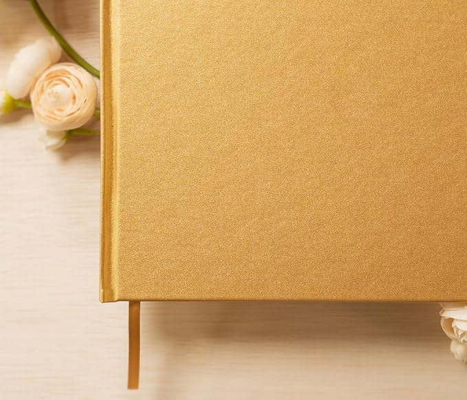 Personalized Guestbook in Gold - Premium Custom Modern Guest Book for Wedding Reception, Birthday Party or Events w/Bookmark Blank Pages for Signing 11.5 x 8.5 inches - Image 4