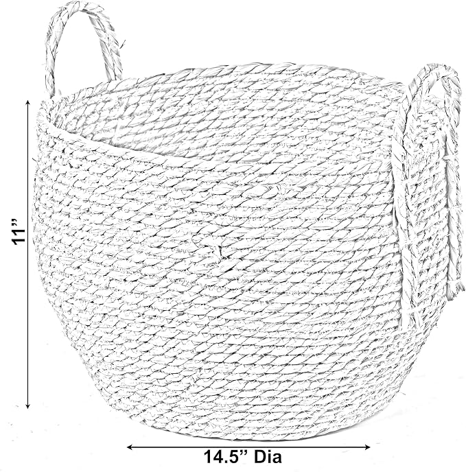 Vintiquewise Decorative Round Wicker Woven Rope Storage Blanket Basket with Braided Handles - Large - Image 4