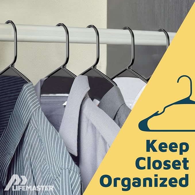 Lifemaster Plastic Clothes Hangers – Heavy Duty Hanger Set, for Organizing Clothes, Dresses, and Coat, Holds Up to 5 lbs, Space-Saving Hangers with Non-Slip Shoulder Grooves, Pack of 10, Black - Image 5
