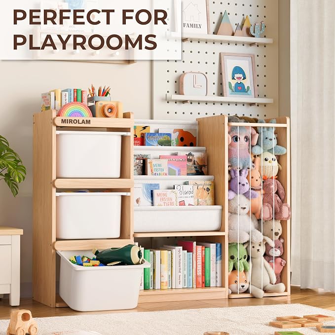mirolam Toy Storage Organizer and Stuffed Animal Storage - Kids Room Toy Organization with 3 Bins Chest and 3 Tiers Montessori Book Shelf - Toddler Furniture for Playroom - Bedroom Nursery Decor - Image 6