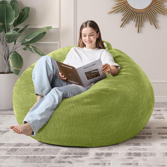 4FT Bean Bag Chair for Adults,Large Teardrop Beanbag with Filler | Beanbag Chair with Memory Foam Filled,Bean Bags with Handy Handle&Machine Washable Cover for Living Room,Bedroom-Green by Cansunna