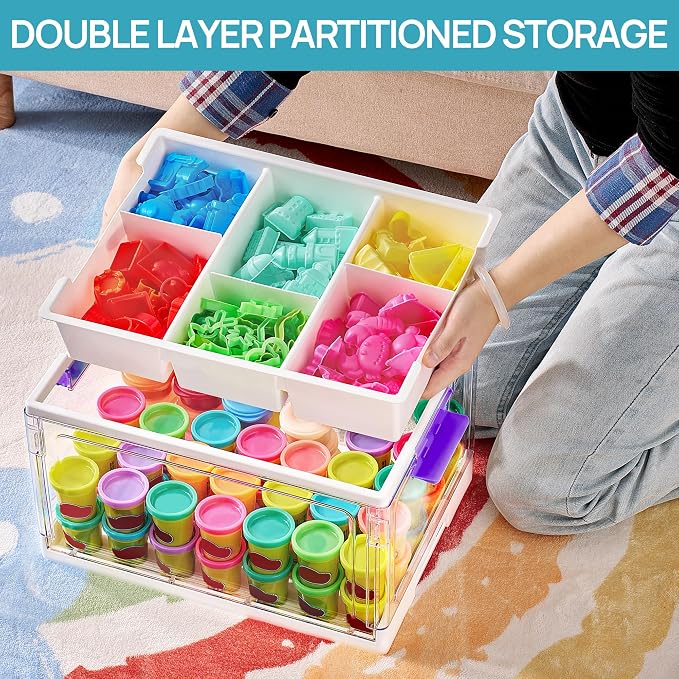 Vtopmart 24 QT Purple Clear Craft Organizer with Tray & Dividers, 1 Pack | Storage Box for Coloring Books, Modeling Clay, Molds and Art Supplies, Removable Tray for Craft Supplies Organization - Image 5