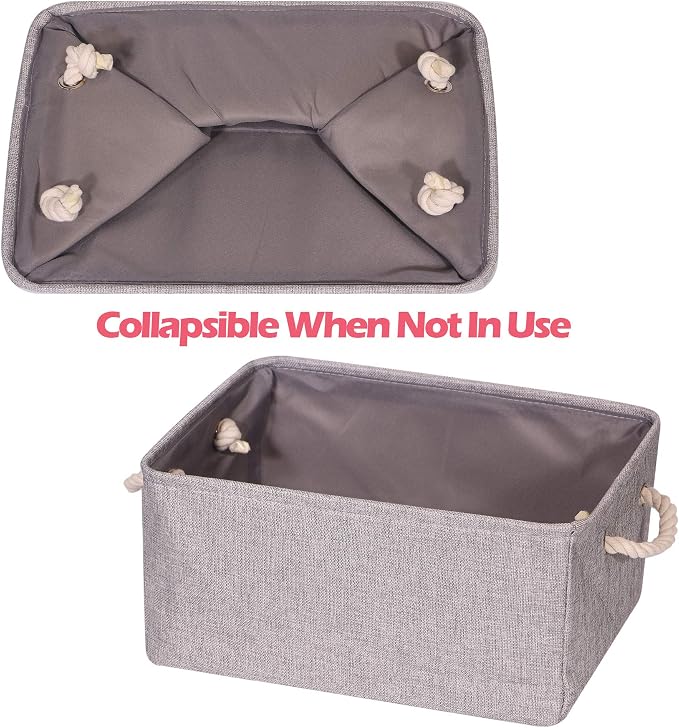 TENABORT 5 Pack Large Storage Basket Bin, Foldable Storage Cube Box Canvas Fabric Collapsible Organizer with Handles for Closet Home Office Clothes Shelf, Grey - Image 4