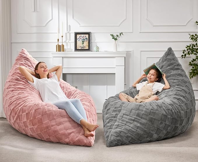 Hobestluk Adult Bean Bag Chair 3 in 1 Convertible Large Bean Bag Sofa | Plaid Pink,Machine Washable,Removable Cover,Easy Convert And Install, Oversied Floor Bed,For Livingroom Bedroom - Image 2