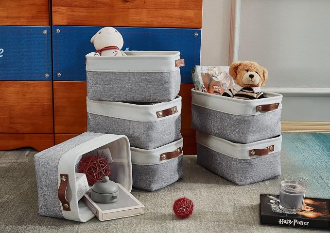DECOMOMO Small Storage Basket, Closet Storage Bins | 6 Pack Baskets for Organizing Shelves, Decorative Linen Closet Baskets(Grey & White) - Image 9