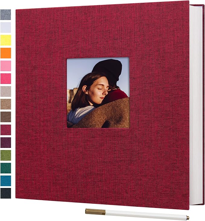 potricher Large Self Adhesive Photo Album 40 Pages, Linen cover, Red | Photo Album Self Adhesive 4x6 5x7 8x10 Pictures, Linen Cover DIY Scrapbook Albums for Family, Wedding, Baby, Anniversary by potricher