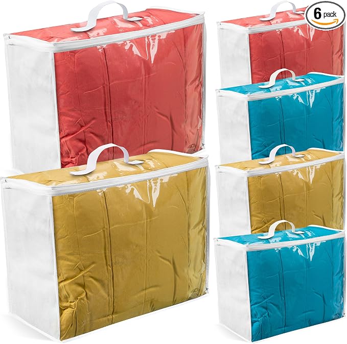 Clear Moving Bag (6-Pack) 20x20x8 - Zipper, Blankets, Breathable | Breathable Non-Woven Sides, Foldable, Comforters, Bedding, Clothes, Sweaters, College, Dorm, Packing by Vitalup