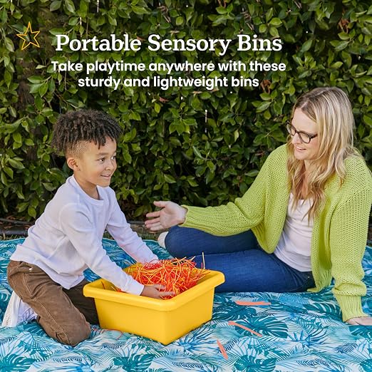 ECR4Kids Stackable Square Bins with Non-Snap Lids, Multipurpose Organization, Yellow, 2-Pack - Image 3