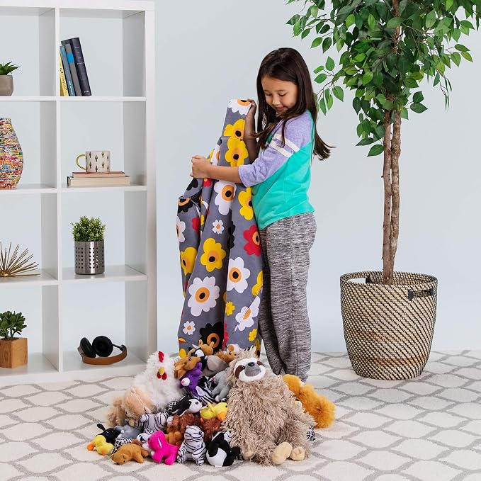 Posh Stuffable Kids Stuffed Animal Storage Bean Bag Chair Cover - Childrens Toy Organizer, Large 38" - Canvas Multicolored Flowers on Gray - Image 5