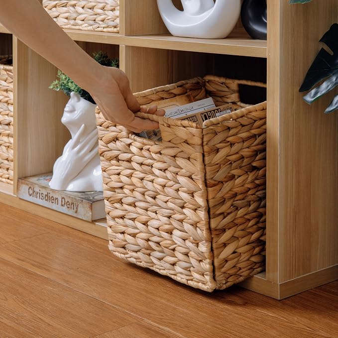 10.5x10.5 Water Hyacinth Storage Baskets, Collapsible Square Wicker Baskets Cube Storage Bins for 11 Inch IKEA Kallax, Set of 3 - Image 3