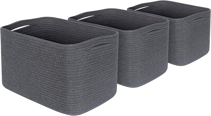 3-Pack Decorative Woven Storage Baskets for Shelves, Cube Bin Box for Organizing Books, Shoes, Dog Toys, Pantry Closet and Living Room Organizer, Charcoal Gray - Image 8