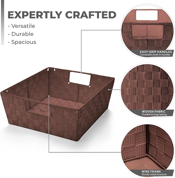 Sorbus Set of 3 Large Woven Storage Baskets – Mesh Hand-Woven Baskets for Organizing, Fabric Storage Bins for Linen Closet Organizer, Storage Baskets for Shelves and Home Organization (Chocolate) - Image 4